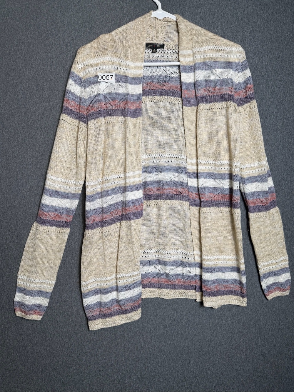Lightweight Open-Front Striped Cardigan Sweater - Beige